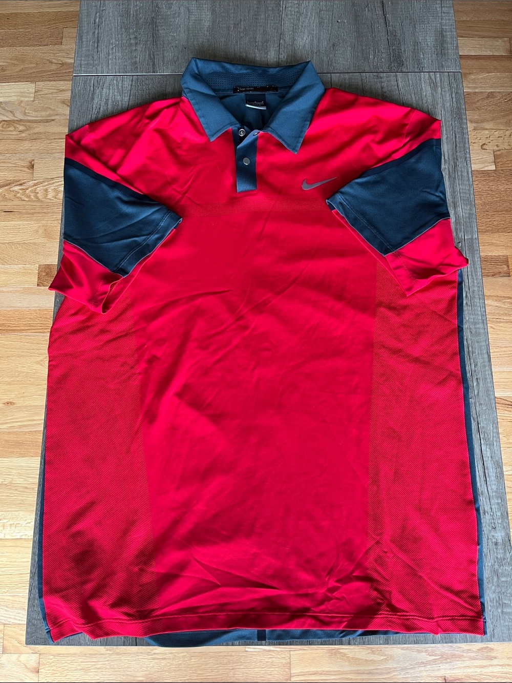 Tiger Woods Nike Red Polo with Dark Gray Accents
